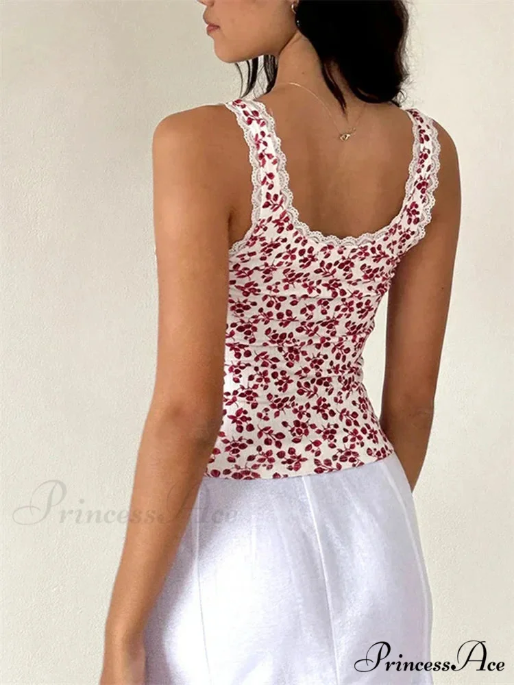 Antique Flowery Lace Trim Sleeveless Crop Top - Image 3