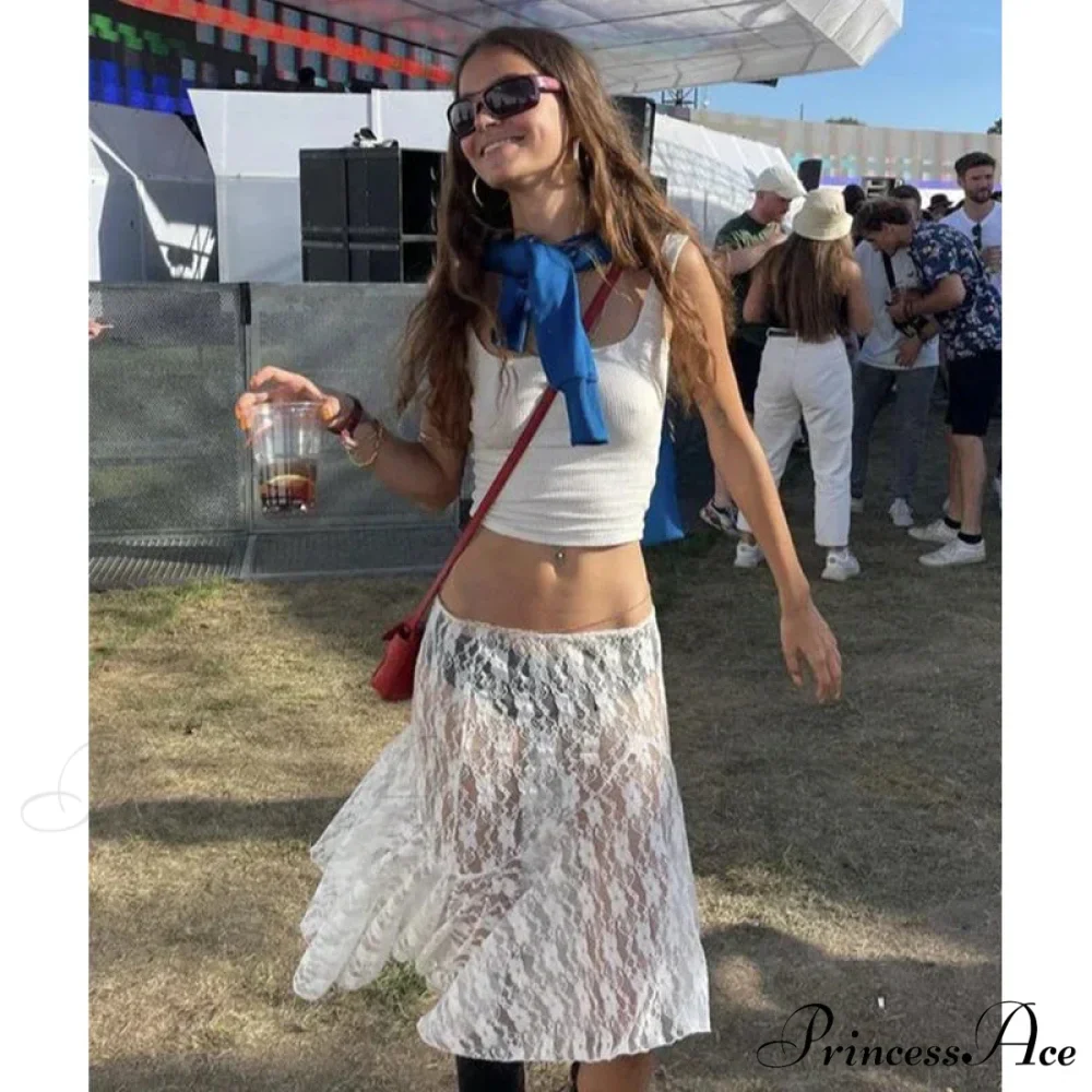 Antique Flowery Transparent Festive Seaside Elegant Skirt - Image 2