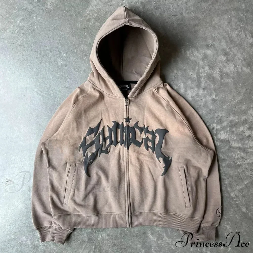 Antique Gothic Printed Zipper Hoodie - Image 5