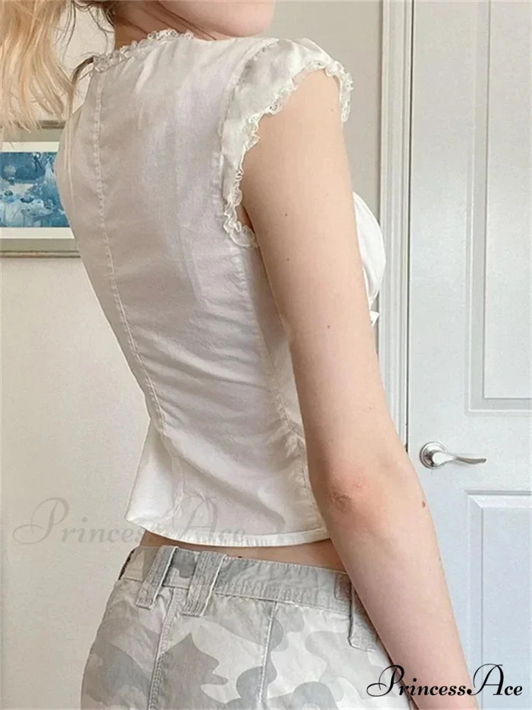 Antique Lace Edging Cap Sleeve Bandage Top - Image 2