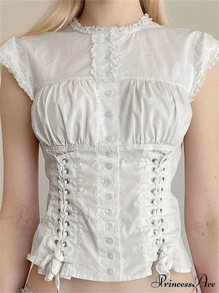 Antique Lace Edging Cap Sleeve Bandage Top - Image 3