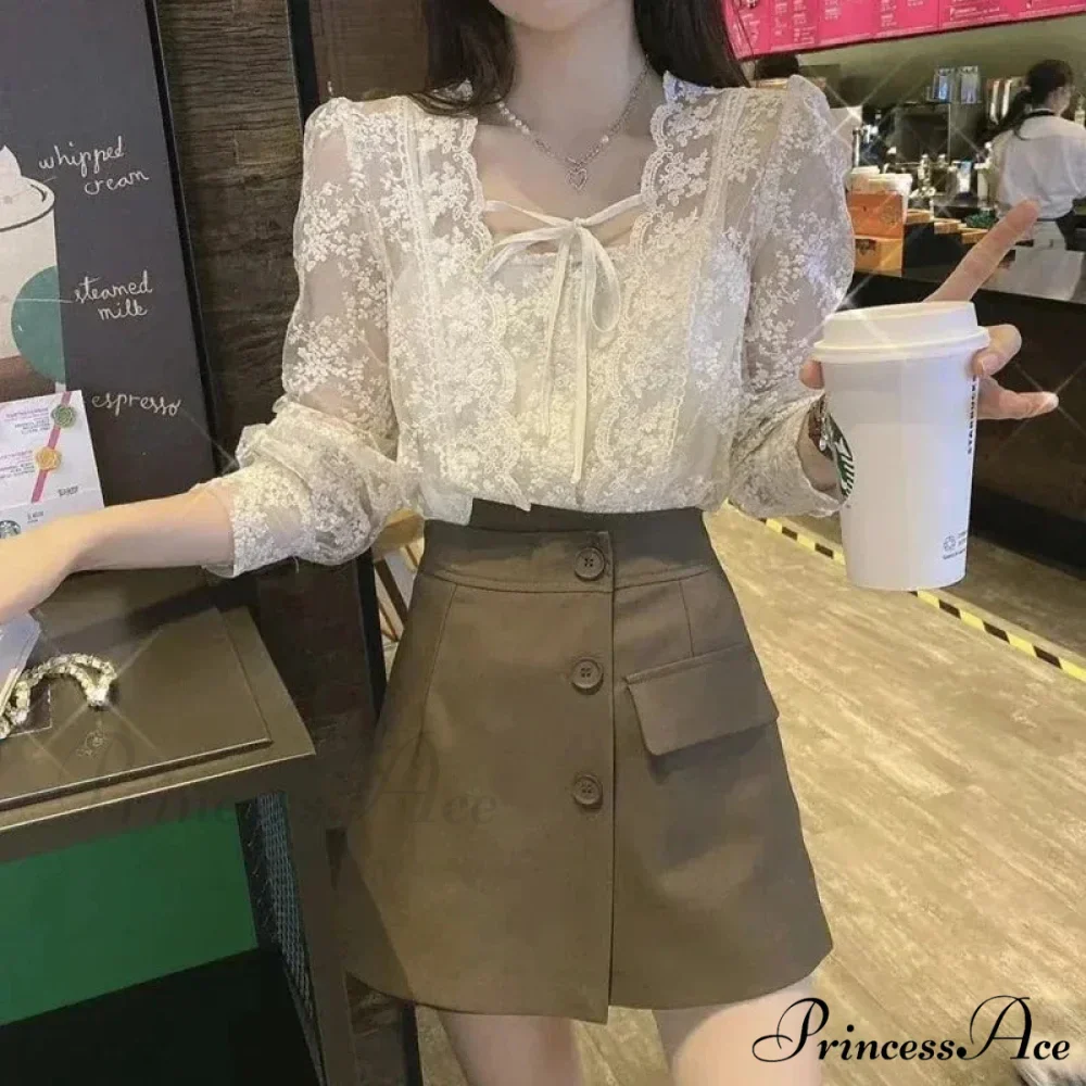 Antique Lace Puff Extended Sleeve Crochet Blouse - Image 4