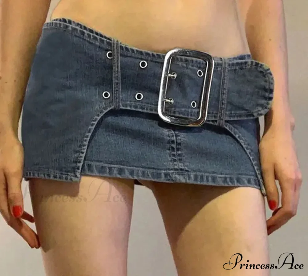 Antique Metal Clasp Denim Skirt - Image 2