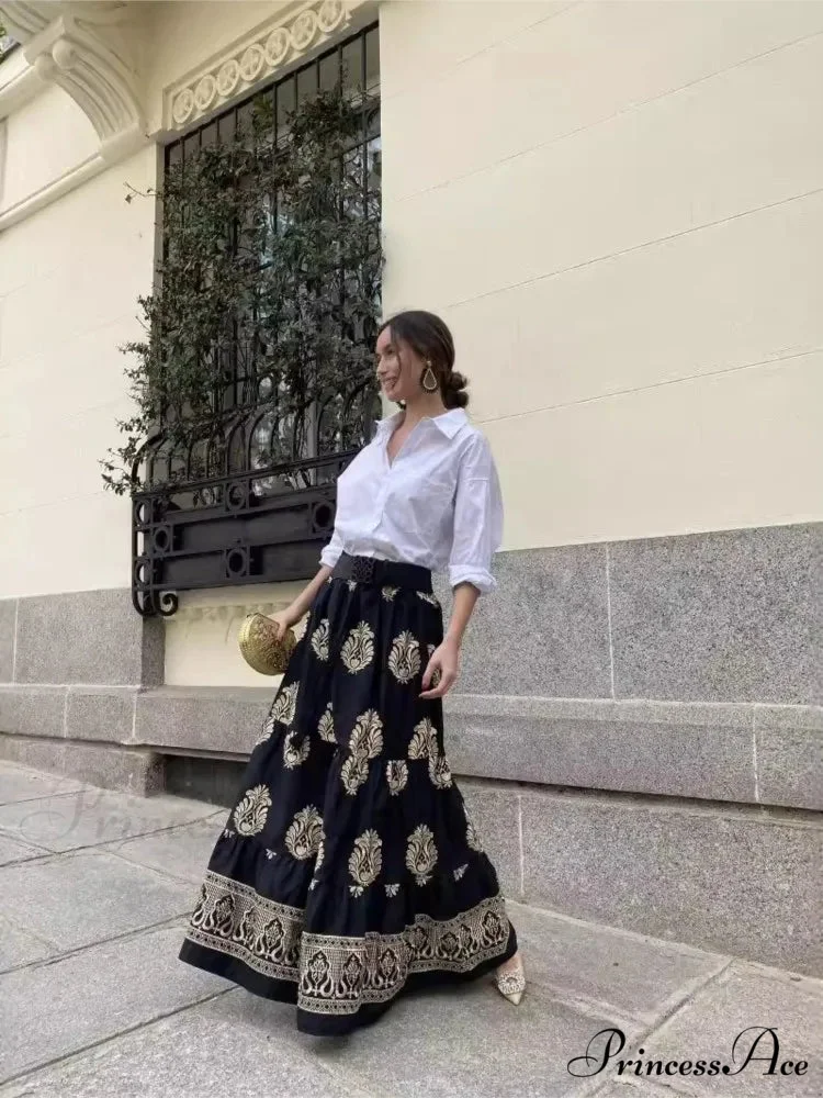 Antique Printed Cinched Waist Skirt - Image 2