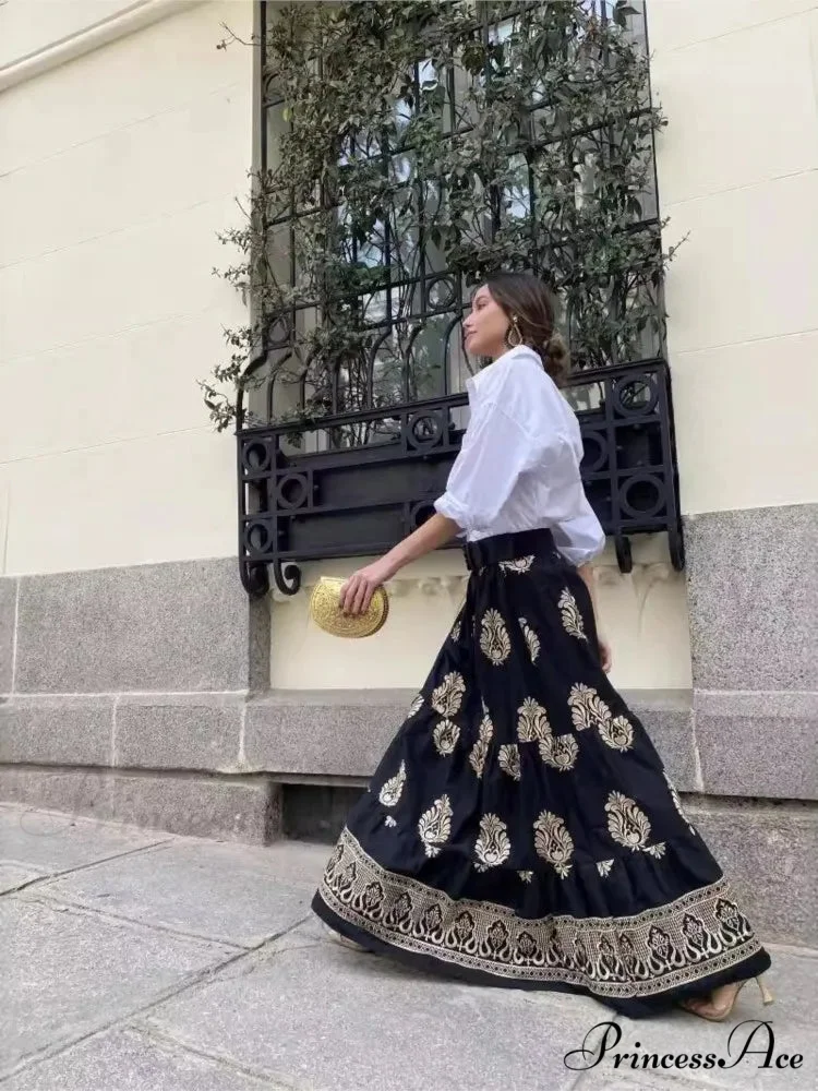 Antique Printed Cinched Waist Skirt - Image 3