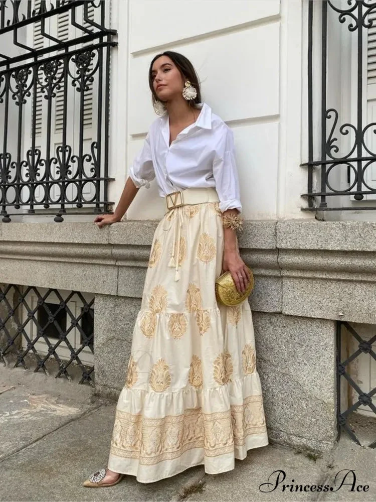 Antique Printed Cinched Waist Skirt - Image 4