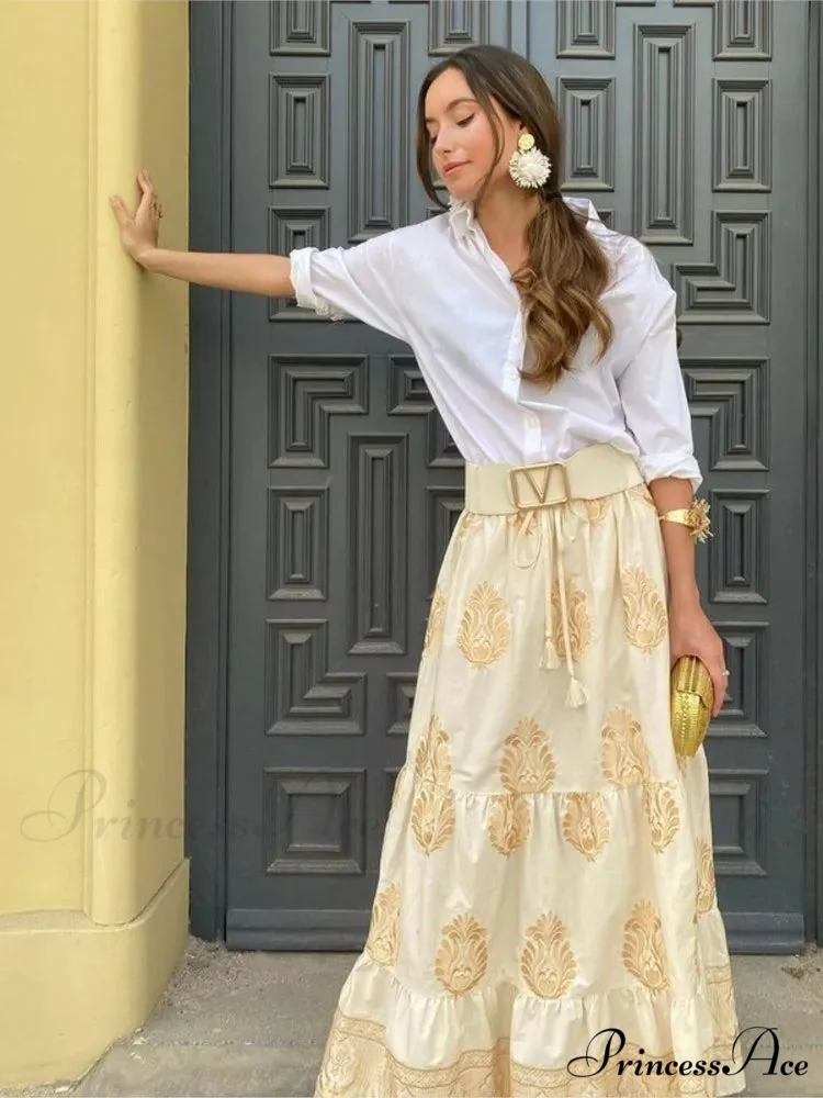 Antique Printed Cinched Waist Skirt - Image 5