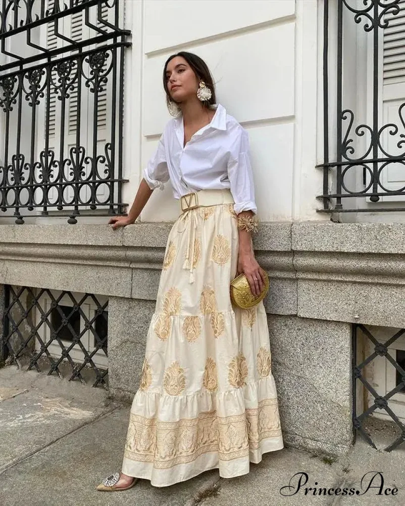 Antique Printed Cinched Waist Skirt - Image 6