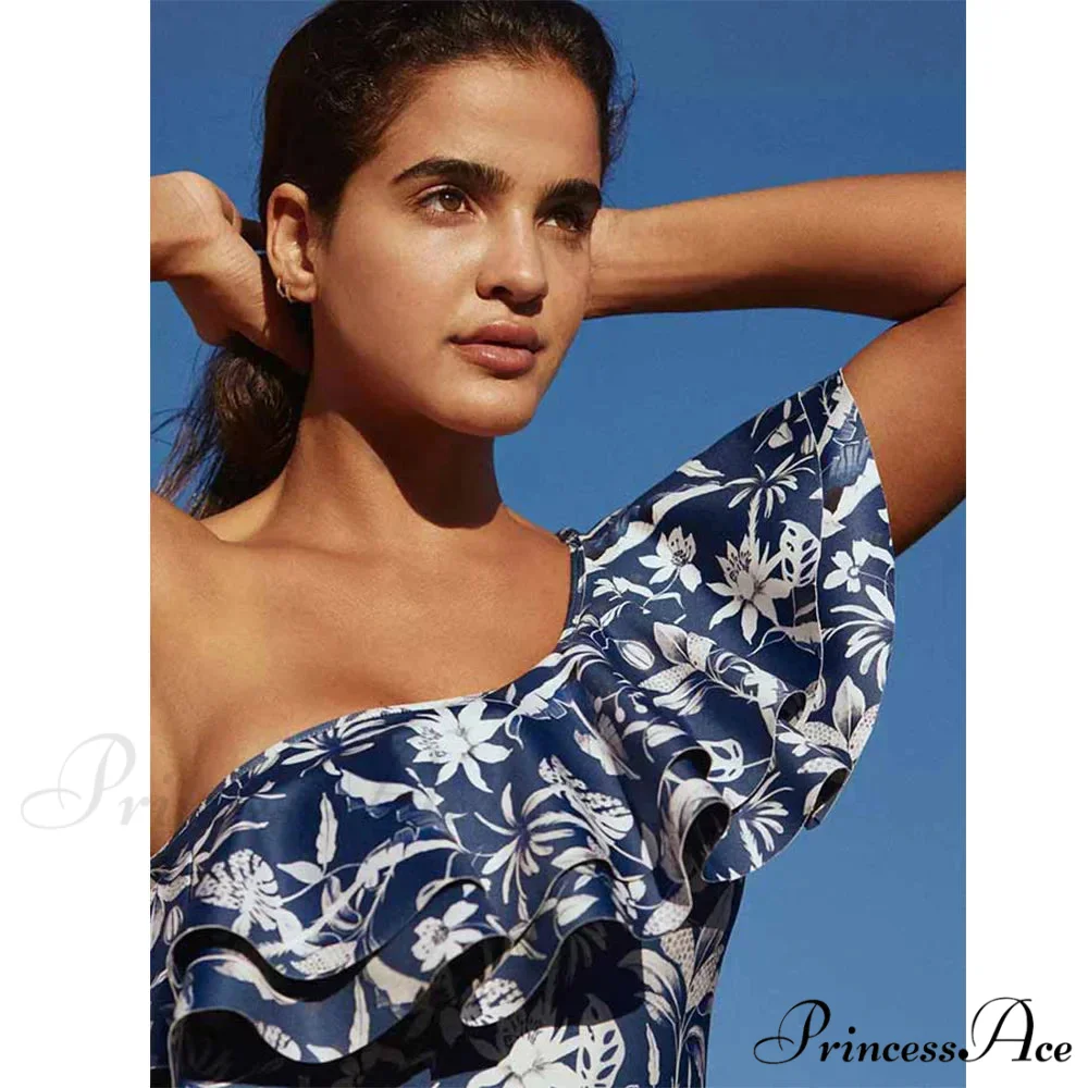 Antique Printed Frilled One Piece Swimsuit - Image 2