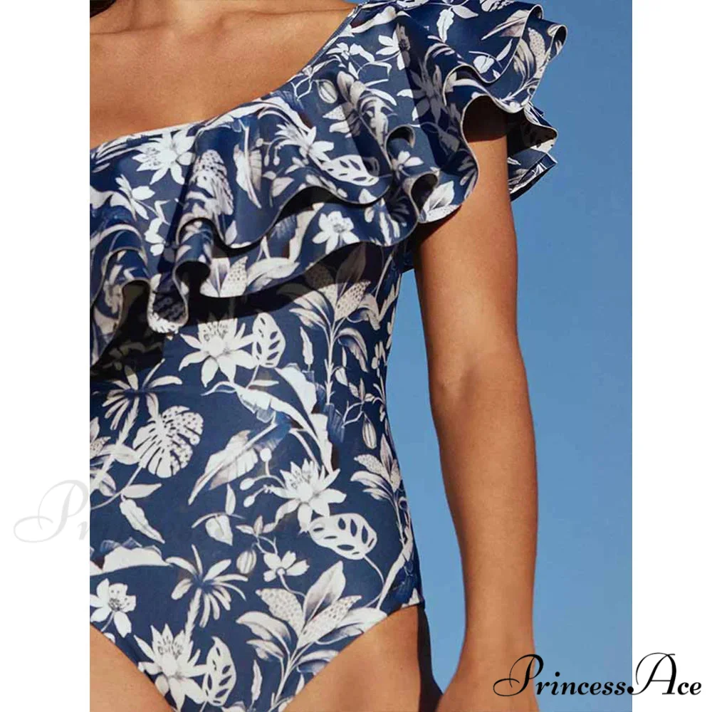 Antique Printed Frilled One Piece Swimsuit - Image 4