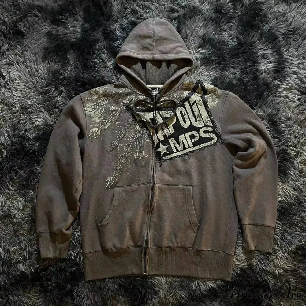 Antique Skull Flower Print Hoodie - Image 14