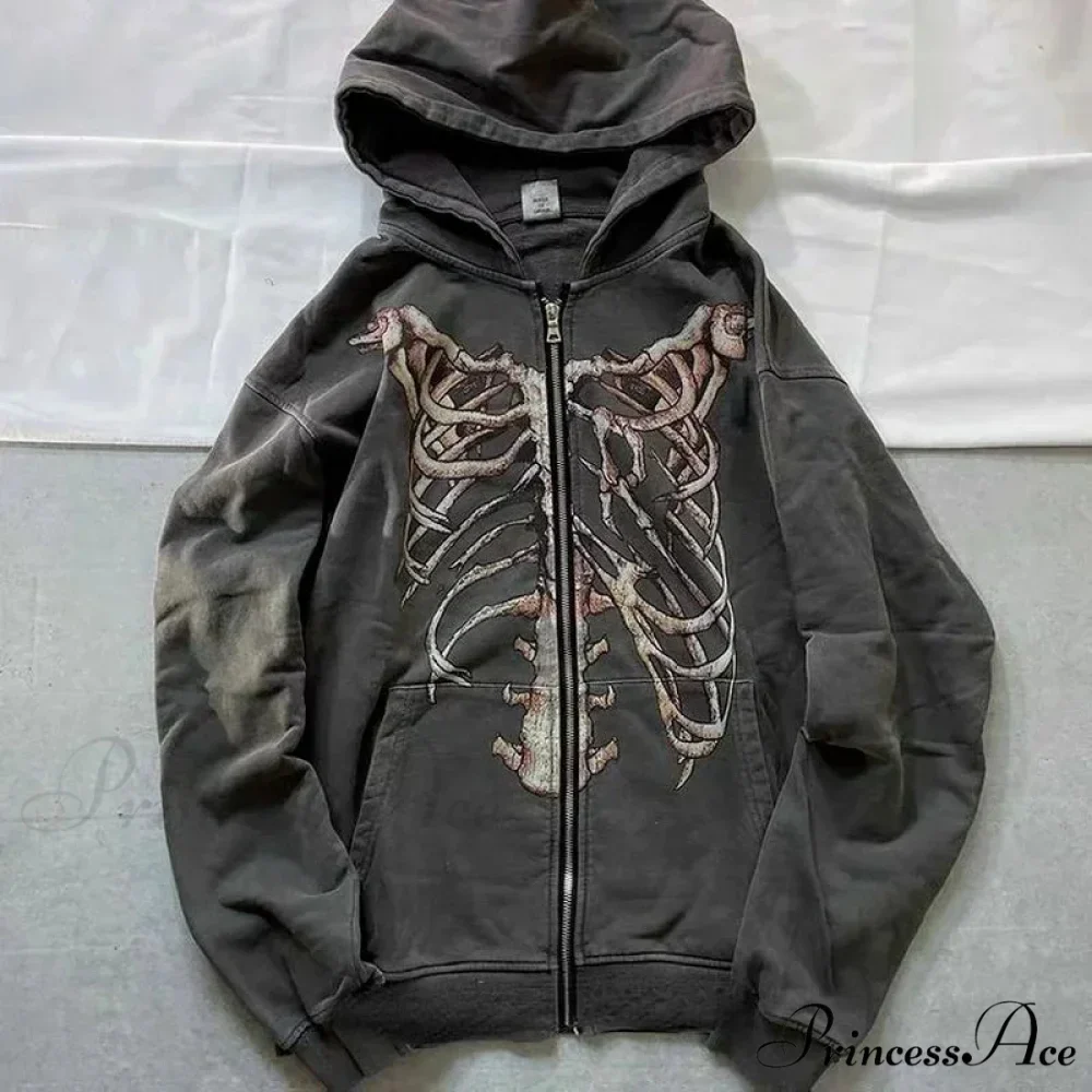 Antique Skull Flower Print Hoodie - Image 19