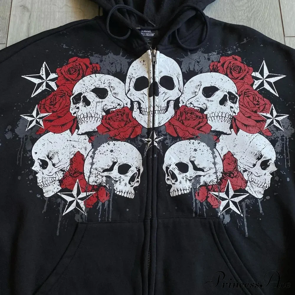 Antique Skull Flower Print Hoodie - Image 2