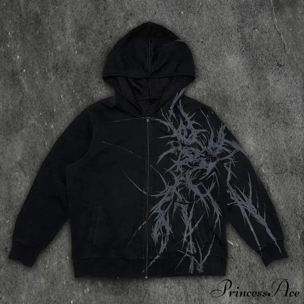 Antique Skull Flower Print Hoodie - Image 3