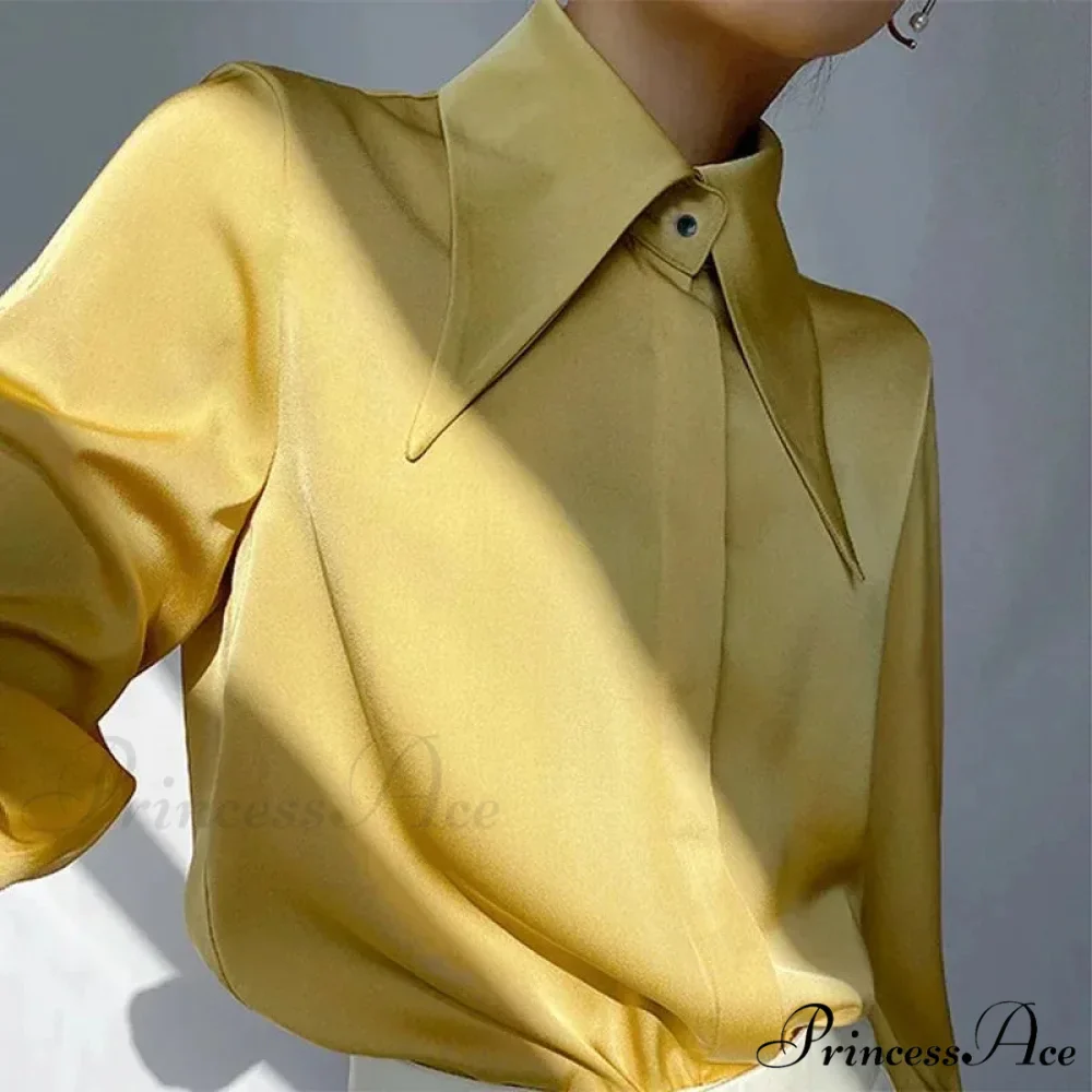 Antique Smooth Silk Fold Over Collar Shirt - Image 2