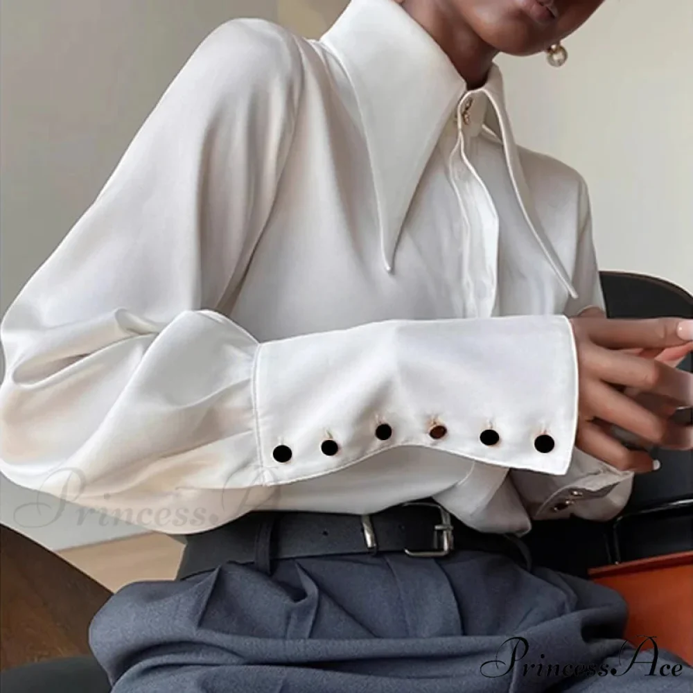 Antique Smooth Silk Fold Over Collar Shirt - Image 3