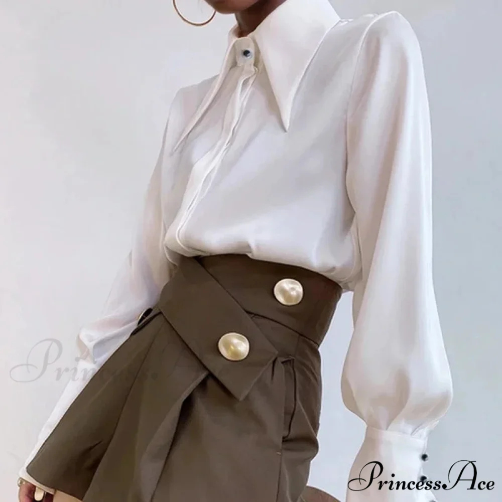 Antique Smooth Silk Fold Over Collar Shirt - Image 5