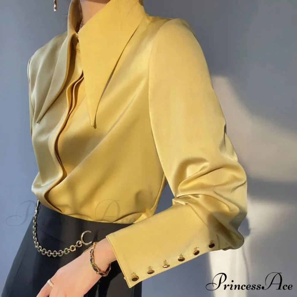 Antique Smooth Silk Fold Over Collar Shirt - Image 6