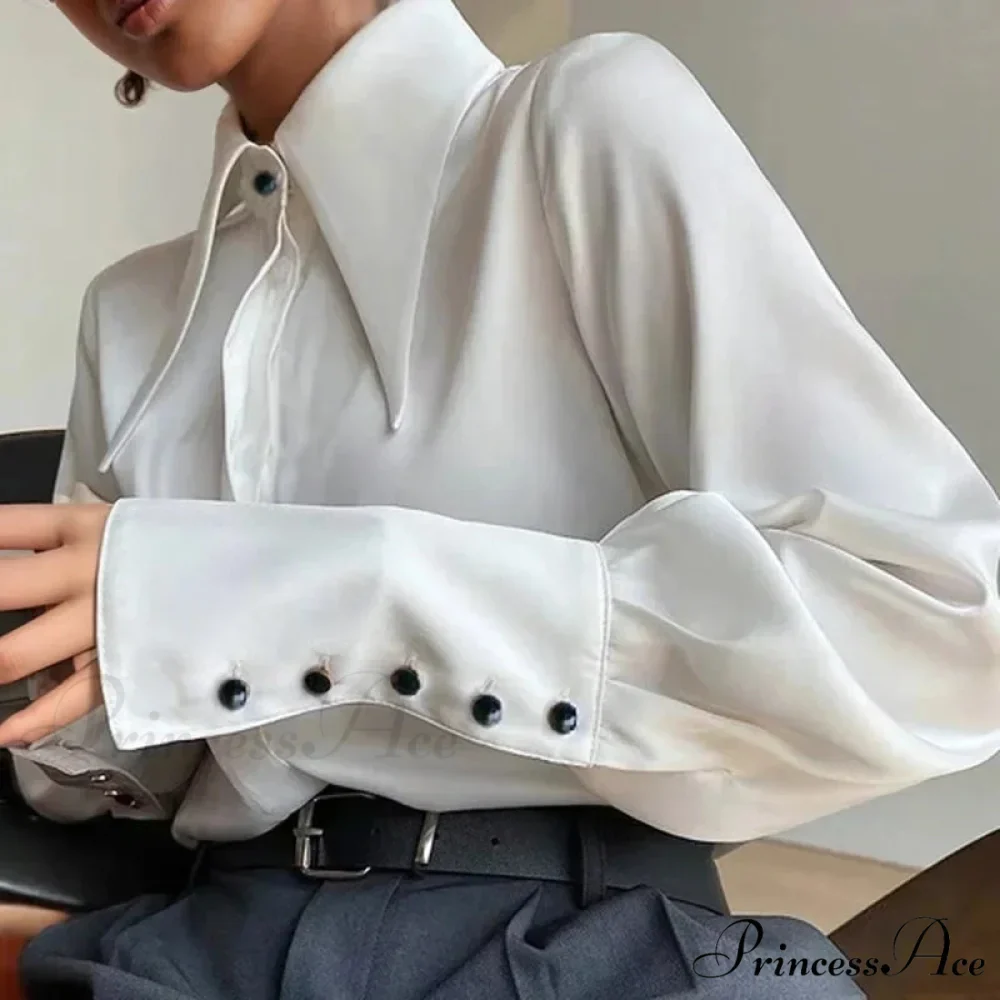 Antique Smooth Silk Fold Over Collar Shirt - Image 7