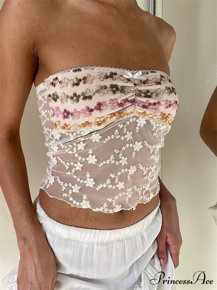 Antique Stitched Blossom Bandeau Crop Top - Image 2