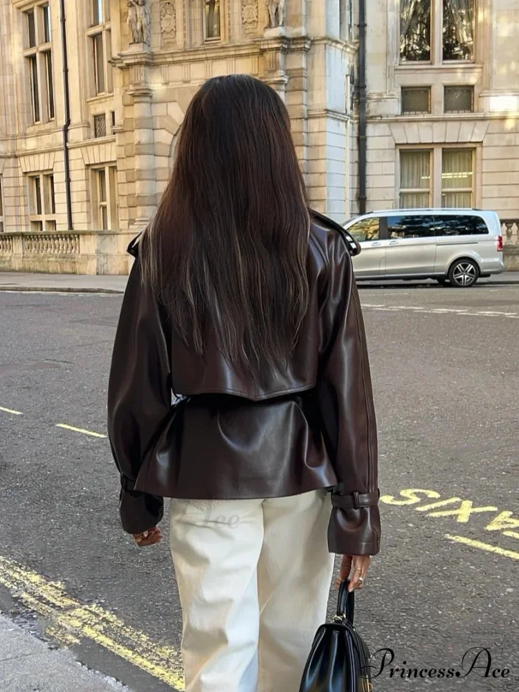 Antique Tan Button Faux Leather Jacket - Image 2