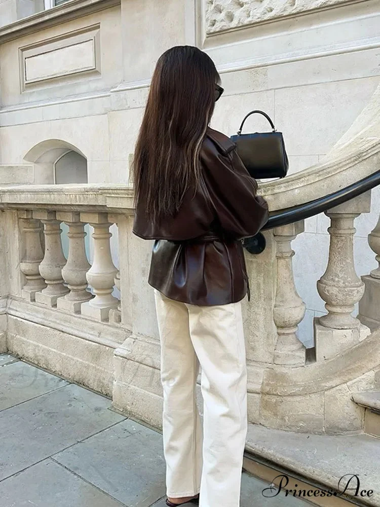Antique Tan Button Faux Leather Jacket - Image 4