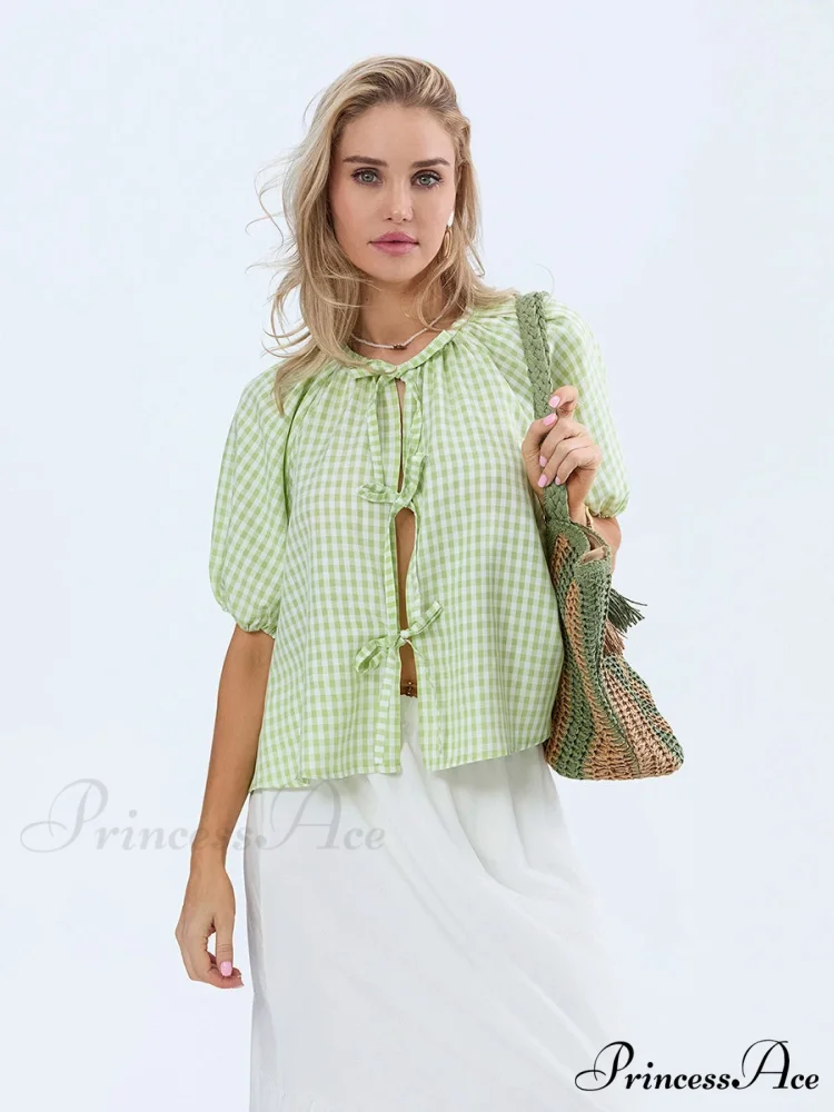 Antique Tartan Lace-Up Blouse - Image 2