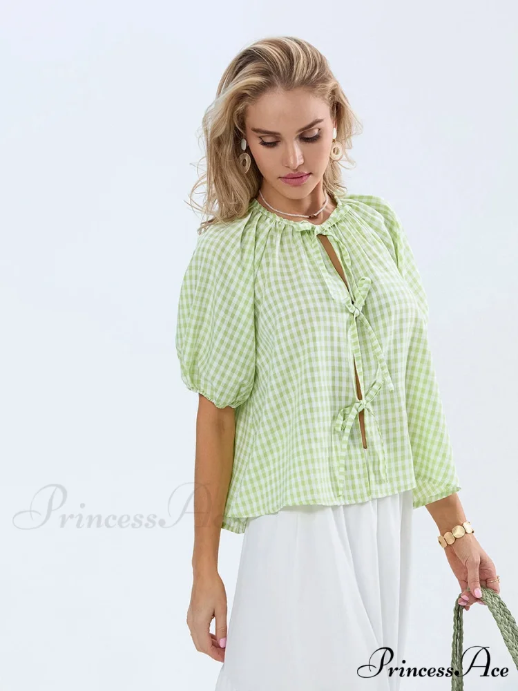 Antique Tartan Lace-Up Blouse - Image 4