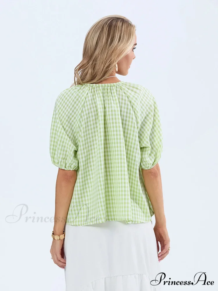Antique Tartan Lace-Up Blouse - Image 5