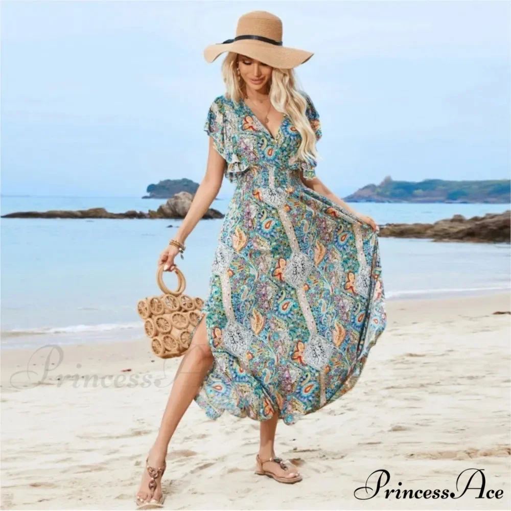 Antique Tie Up Flowery Seaside Dress - Image 2