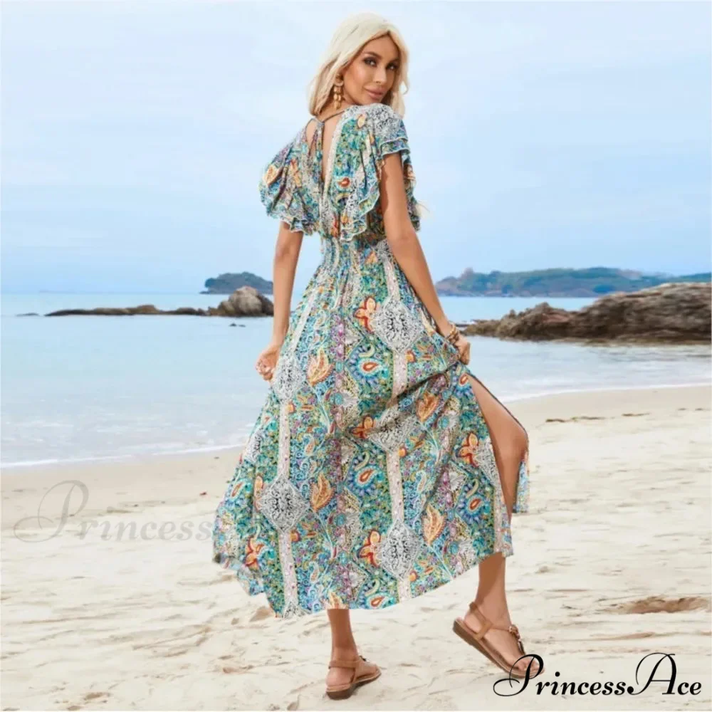 Antique Tie Up Flowery Seaside Dress - Image 3