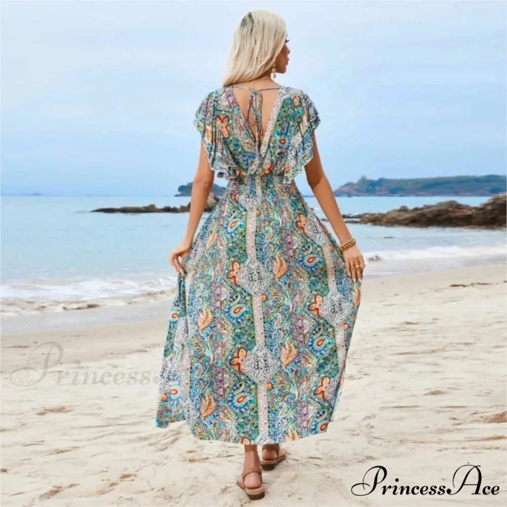 Antique Tie Up Flowery Seaside Dress - Image 4