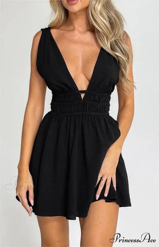 Attractive Backless Plunging Neckline Flower Pattern Mini Floral Dress - Image 6