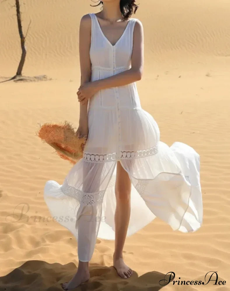 Attractive Sleeveless Plunging Neckline Tank Maxi Dress Cotton Long Summer Dress - Image 4