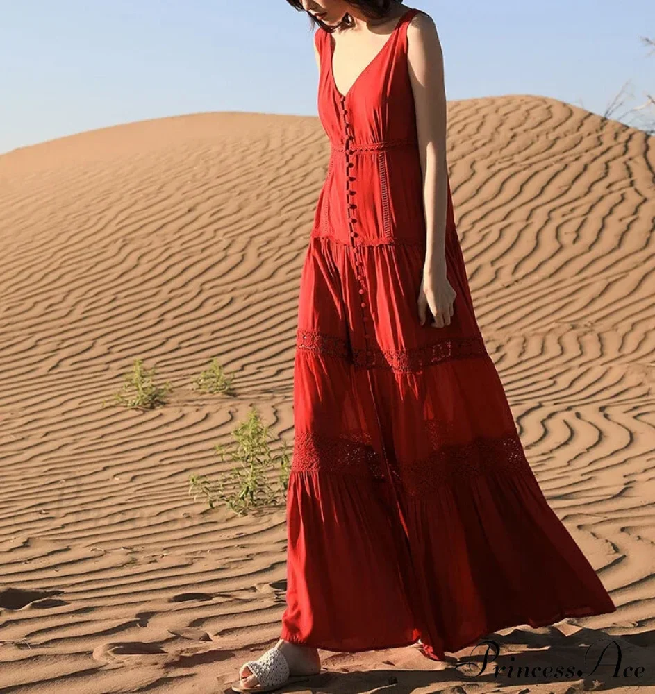 Attractive Sleeveless Plunging Neckline Tank Maxi Dress Cotton Long Summer Dress - Image 5