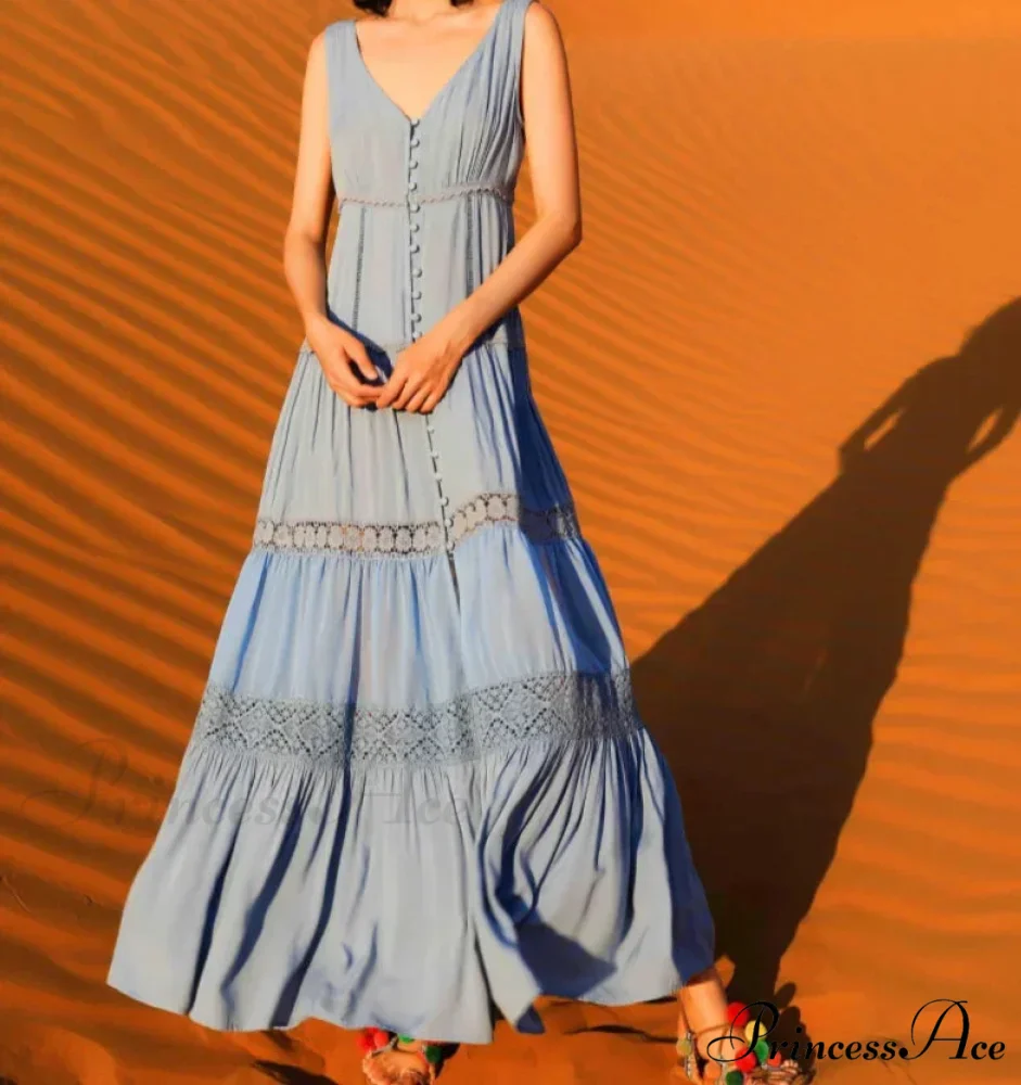 Attractive Sleeveless Plunging Neckline Tank Maxi Dress Cotton Long Summer Dress - Image 6