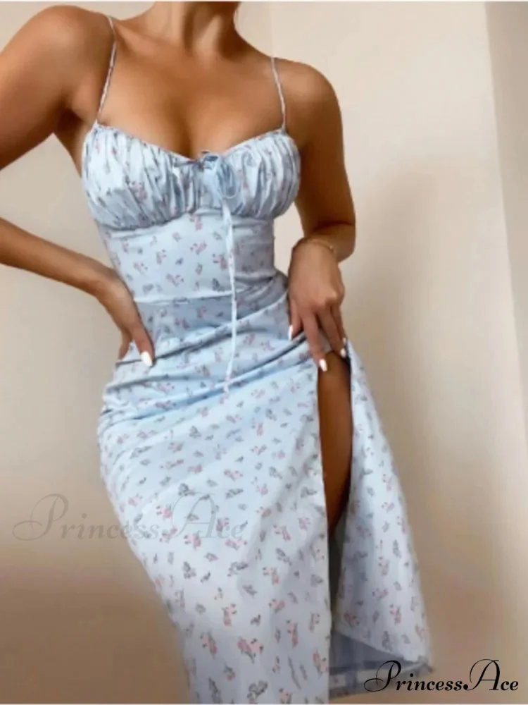 Attractive Spaghetti Strap Slit Floral Beach Party Dress - Image 5