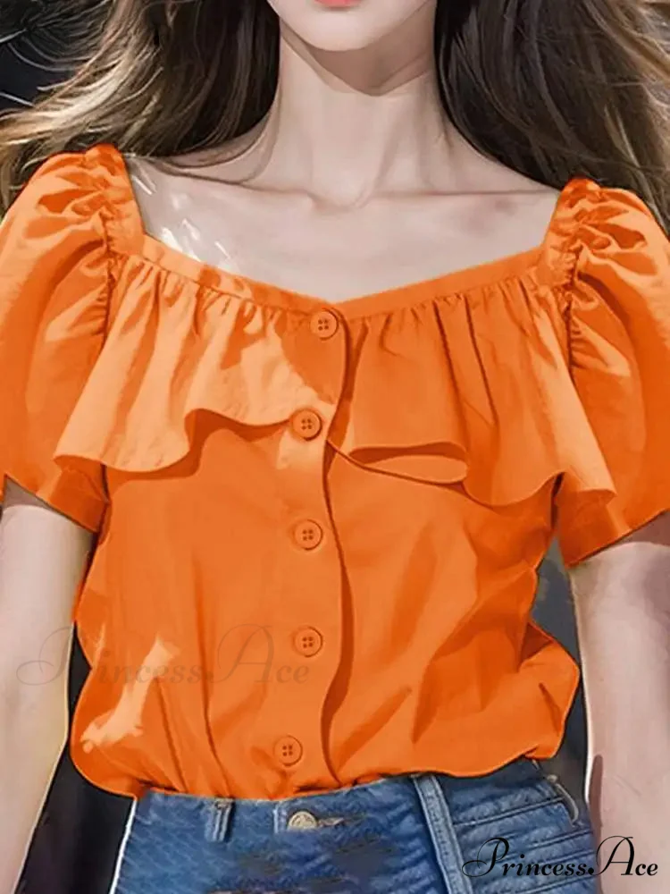 Attractive Square Neckline Short Sleeve Informal Blouse - Image 2