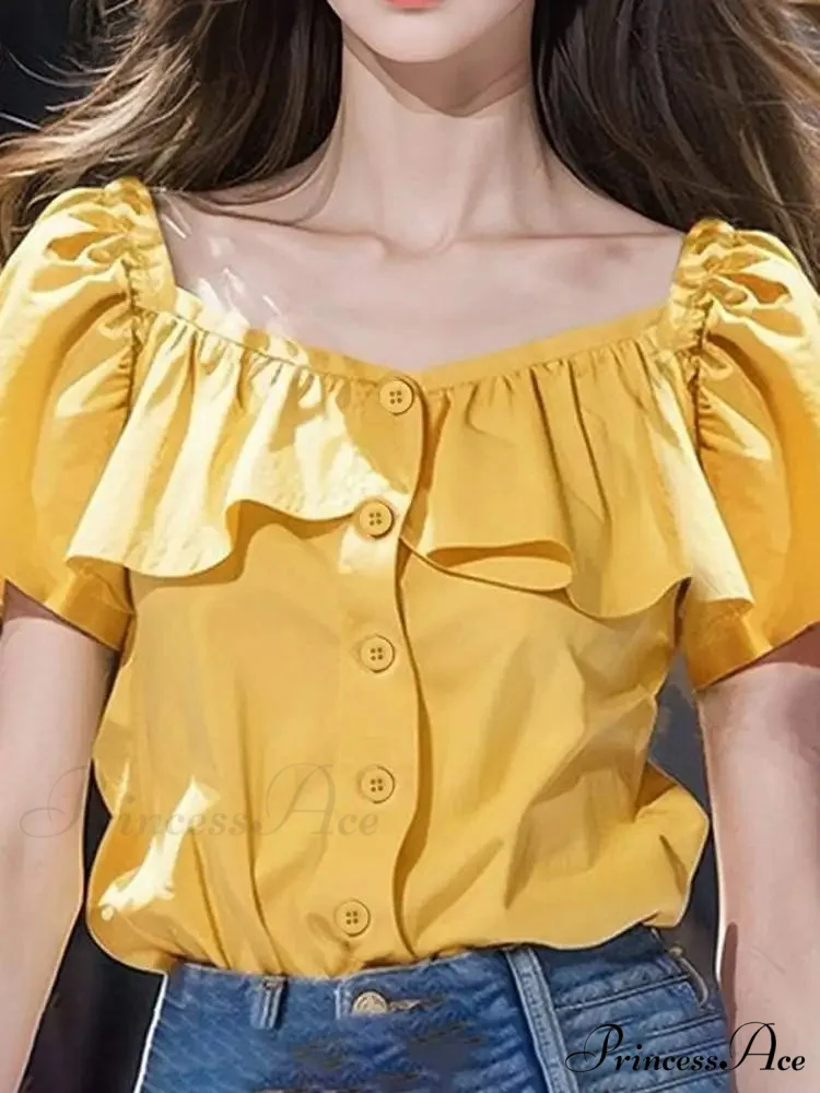 Attractive Square Neckline Short Sleeve Informal Blouse - Image 3