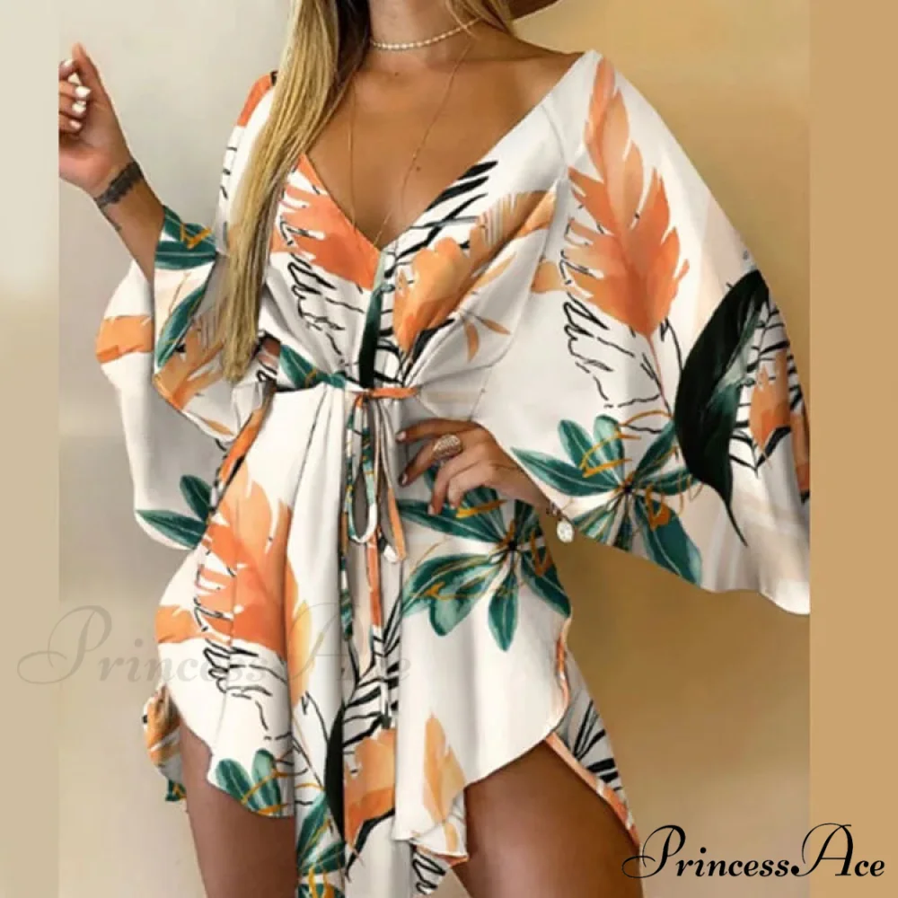 Attractive V-neck Bat Sleeve Bohemian Floral Beach Sundress - Image 10