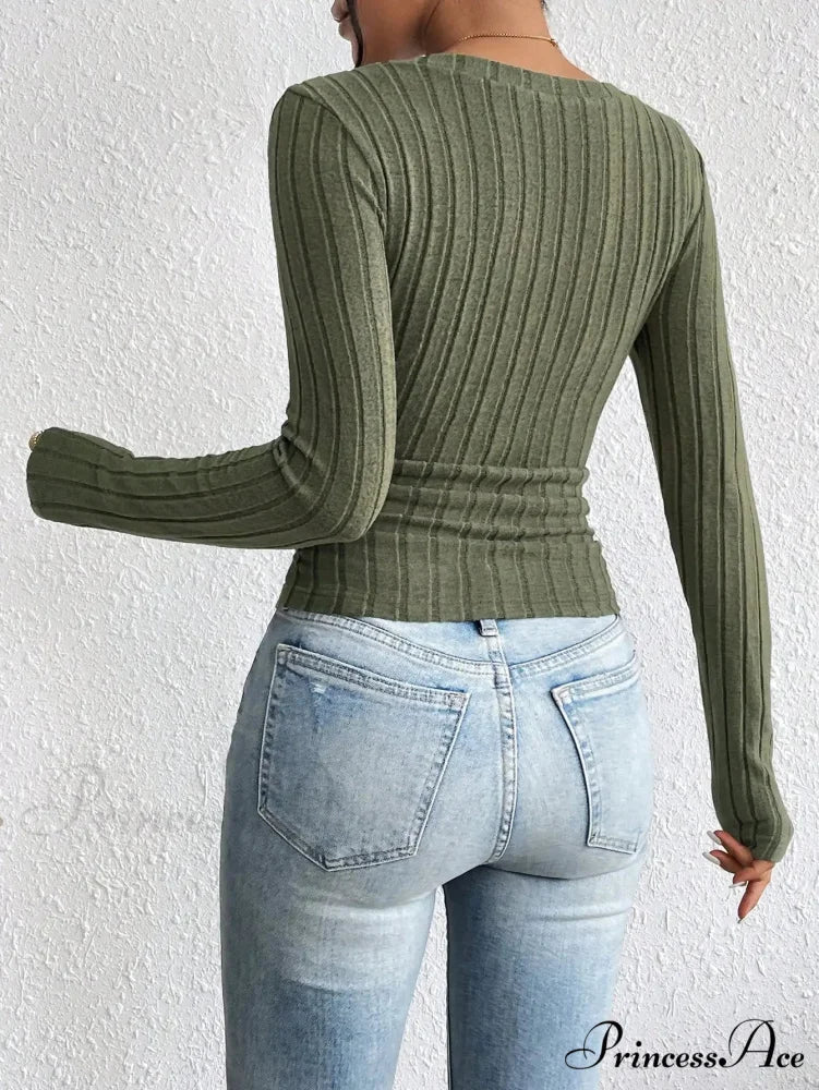 Attractive V-Neck Premium Spice Sweater Knitted Top Women - Image 2