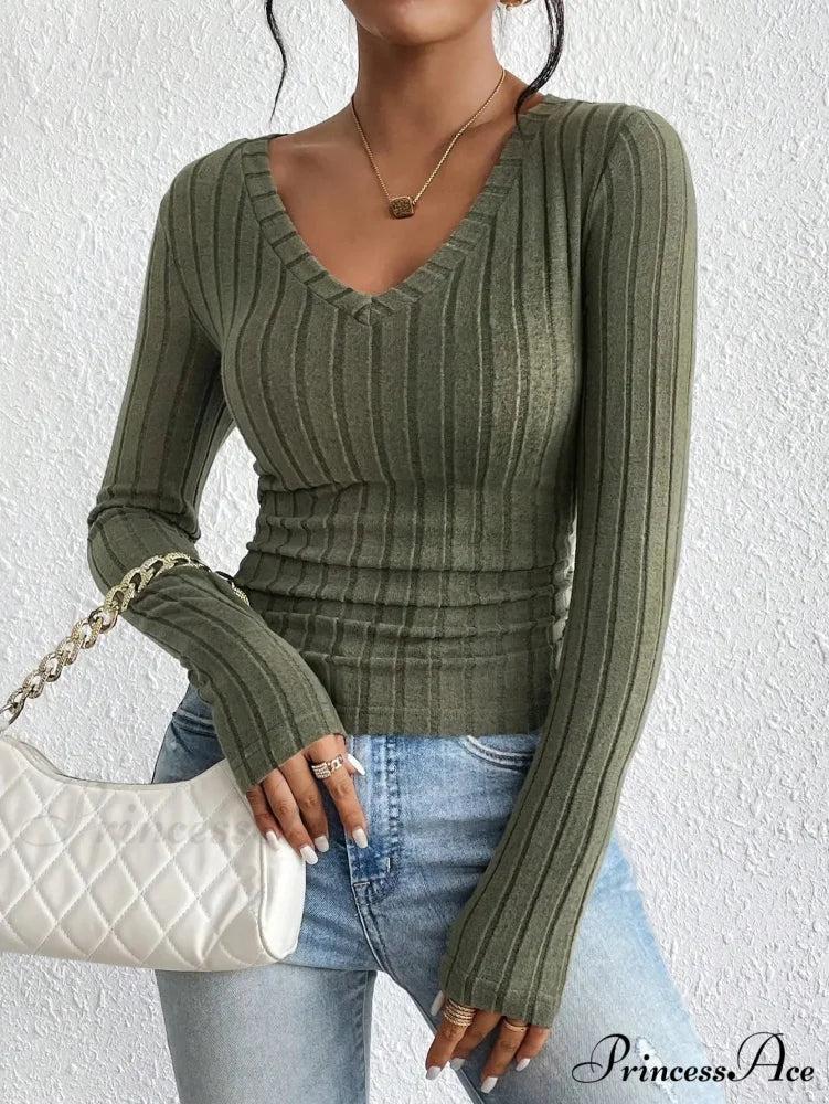 Attractive V-Neck Premium Spice Sweater Knitted Top Women - Image 5