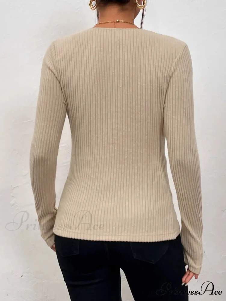 Attractive V-Neck Ruffled Tied Long Sleeve Knitted Top Women - Image 2