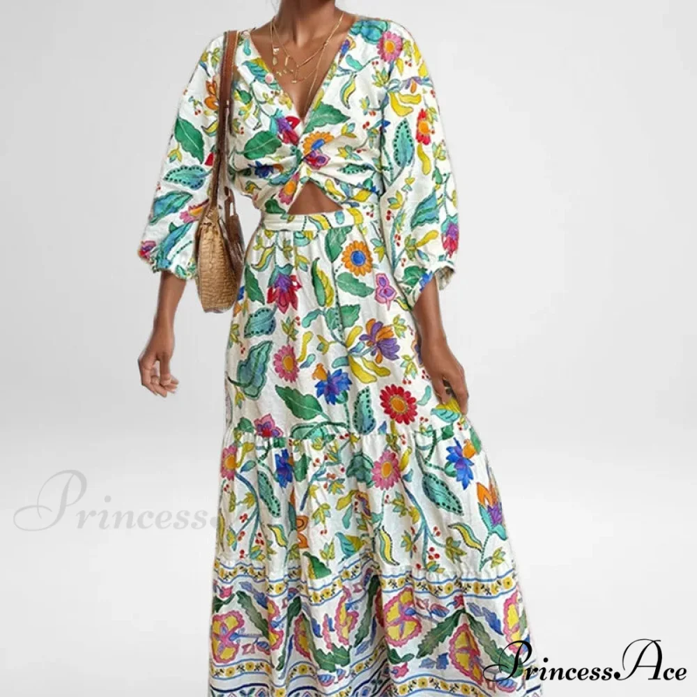 Attractive Waist Tightening Floral Dress - Image 2