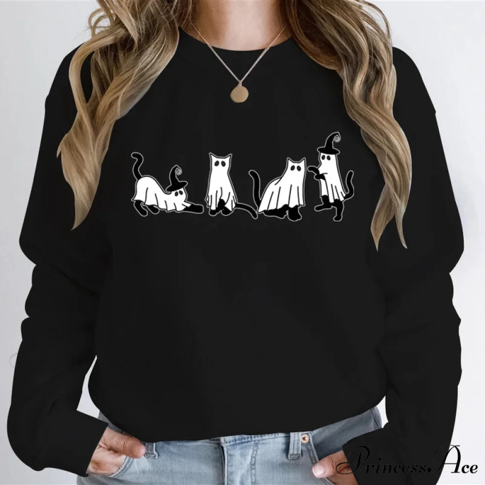 Autumn Ghost Cat Graphic Comfortable Hoodie - Image 2