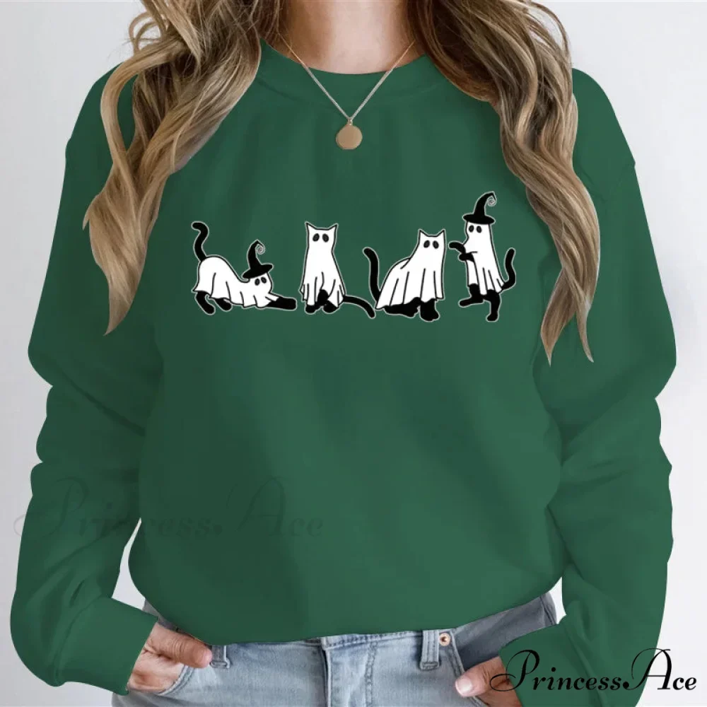 Autumn Ghost Cat Graphic Comfortable Hoodie - Image 3