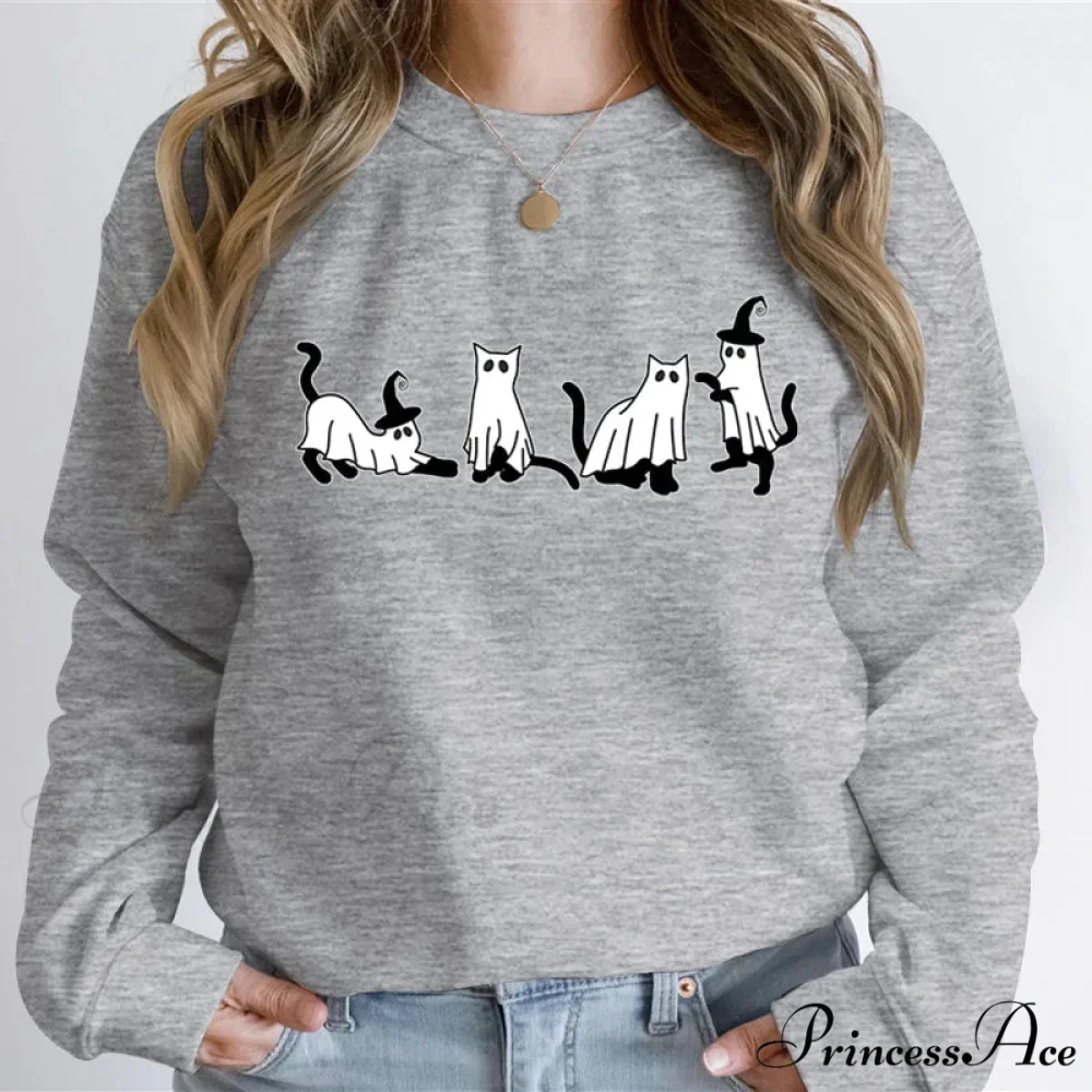 Autumn Ghost Cat Graphic Comfortable Hoodie - Image 4