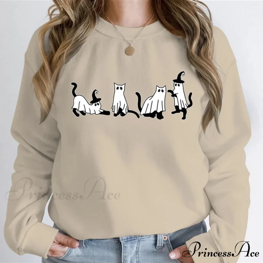 Autumn Ghost Cat Graphic Comfortable Hoodie - Image 5