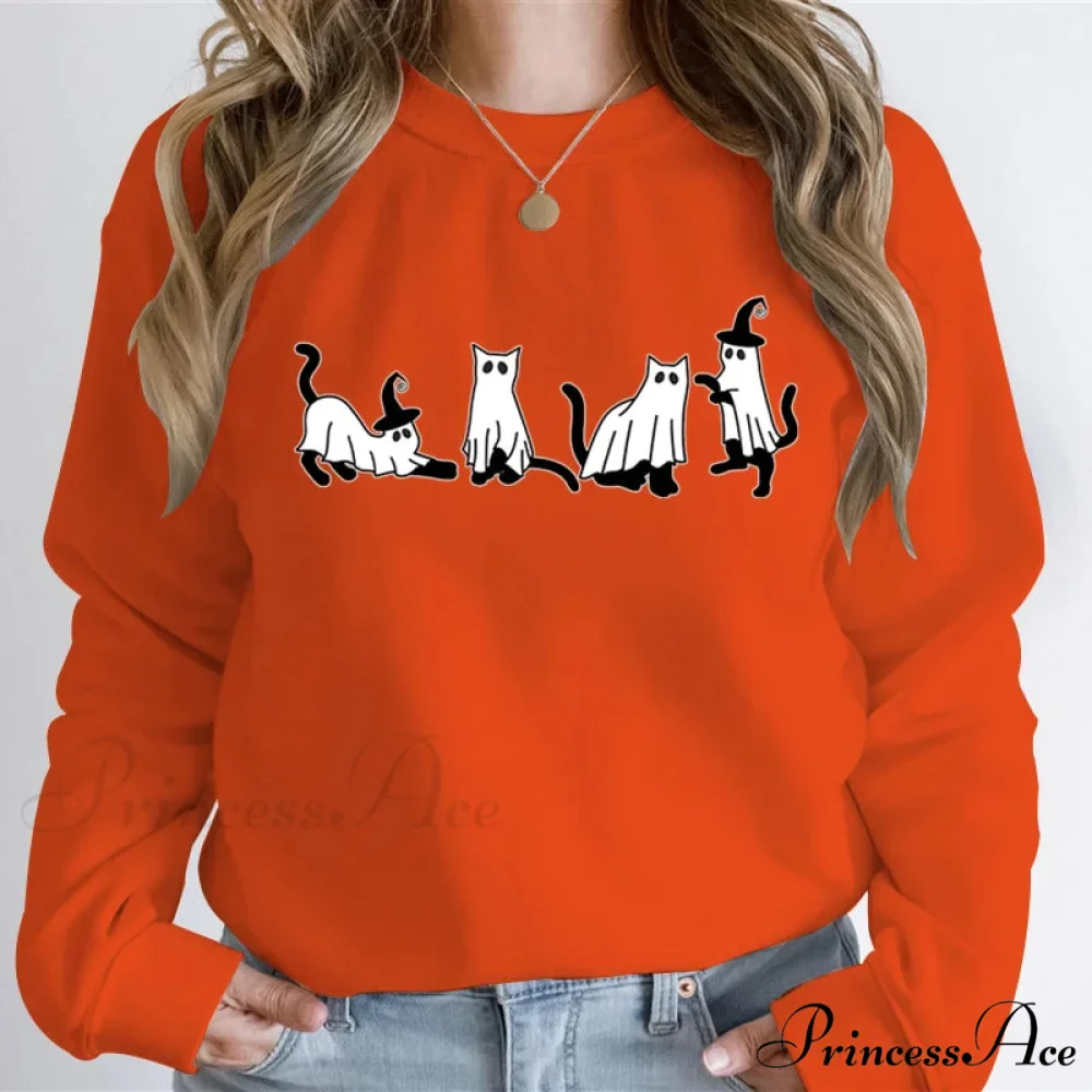 Autumn Ghost Cat Graphic Comfortable Hoodie - Image 7