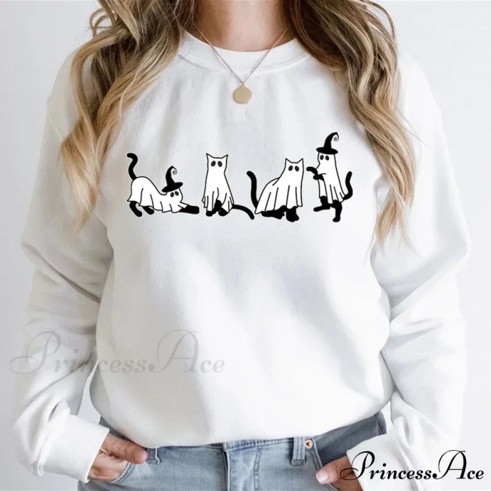 Autumn Ghost Cat Graphic Comfortable Hoodie - Image 8